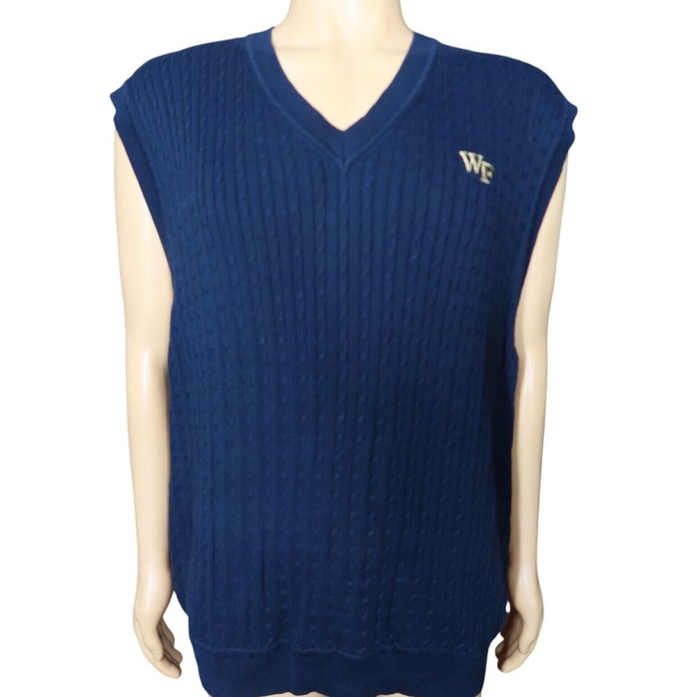 Wake Forest Demon Deacons Embroidered Navy Blue Sweater Vest Sz‎ 2XL XXL